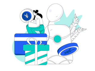 Holiday shopping people doing e-commerce online shopping flat vector concept operation hand drawn illustration
