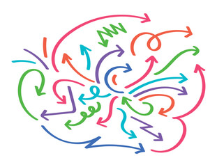 hand drawing arrow signs. colorful arrow signs. arrow signs on white background