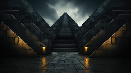 Dark Symmetrical Brutalist Architecture
