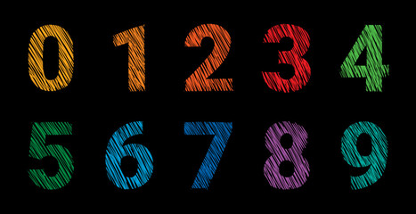 hand drawing colored numbers, mathematics numbers illustration vector