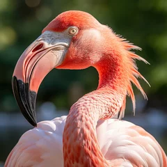 Poster Pink flamingo headshot looking at camera.  © dodik