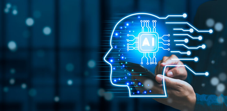 AI technology Artificial Intelligence Automation, Customer services, digital marketing economy, future of technology and business development analysis machine database tech.