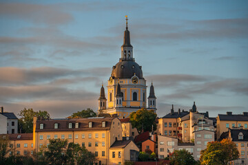 Stockholm, Sweden, the Katarina church in the district of Södermalm with the early morning light...