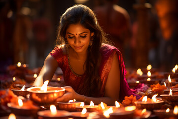 indian women wearing sari smiling at diwali festival indian traditional festival
