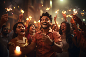 people celebrate at diwali festival indian traditional festival - obrazy, fototapety, plakaty