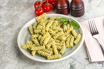 Italian pasta with basil pesto
