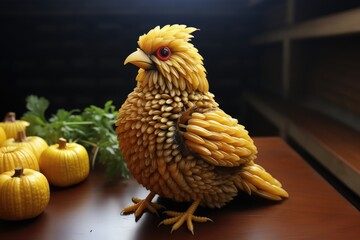 Vegetarian or vegan chicken, chick made out of corn, vegan day or vegetarian week banner