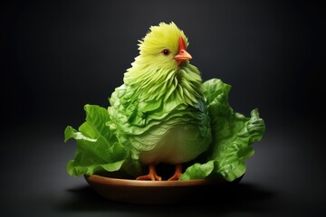 Vegetarian or vegan chicken, chick made out of lettuce, vegan day or vegetarian week banner