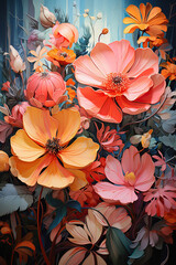 Tropical Tranquility: Orange Hibiscus Flowers by a Stream