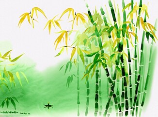 illustration of bamboo forest , background . water colour .