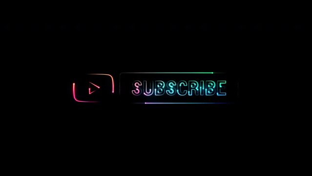 Subscribe glow colorful neon laser text glitch effect animation on black abstract background. 