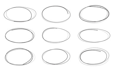 hand drawing ellipses. scribble ellipse set