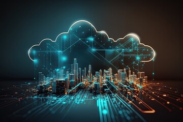 Cloud computing for digital storage and transfer big data on internet.futuristic.Generative AI - obrazy, fototapety, plakaty