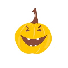 Two jack o lantern pumpkins with faces on them. Halloween pumpkin. Design element for Halloween, Thanksgiving, harvest festival. Diet vegetable. Vector illustration