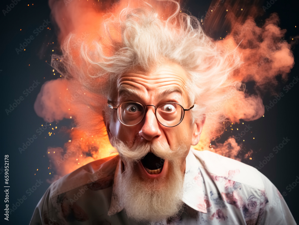 Poster portrait of an old man with white beard and glasses. generative ai