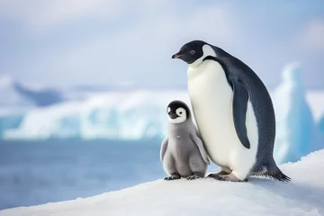 Rolgordijnen mother penguin with her chick © urdialex