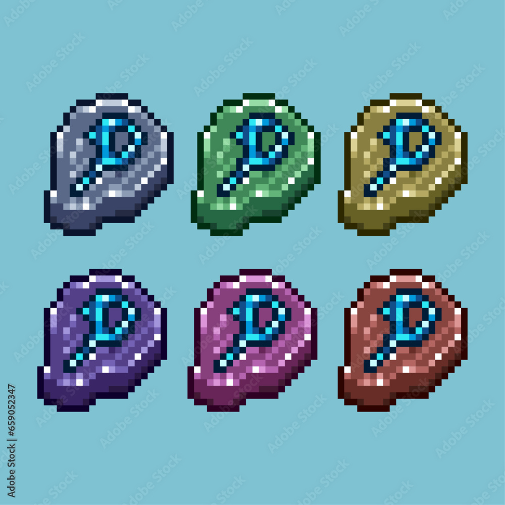 Fototapete pixel art sets of material rock with variation color item asset. simple bits of energy gems on pixel