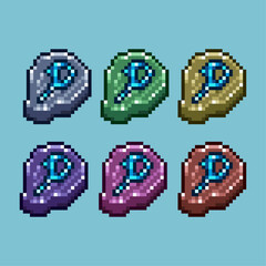  Pixel art sets of material rock with variation color item asset. Simple bits of energy gems on pixelated style. 8bits perfect for game asset or design asset element for your game design asset.