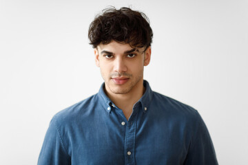 Young Middle Eastern Man With Eyebrow Piercing Ring, White Background