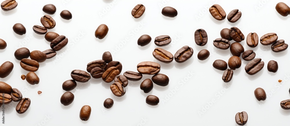 Sticker coffee beans in motion white backdrop