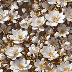 White Gold 3D High Detailed Flowers Seamless Pattern Colorful Digital Background Floral Design - ai generated