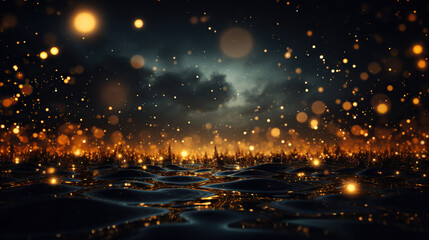 Obraz na płótnie Canvas Cosmic Rain: A Surreal Dance of Golden Orbs in the Night Sky,background with stars