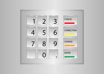ATM keypad with Number Buttons. ATM Machine Keyboard. Automated Teller Machine. Vector Illustration.