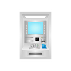 ATM- Automated Teller Machine. ATM Machine. Vector Illustration Isolated on White Background. 