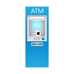 ATM- Automated Teller Machine. ATM Machine. Vector Illustration Isolated on White Background. 