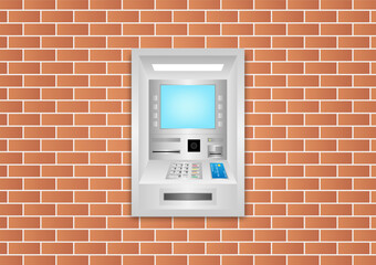 ATM - Automated Teller Machine on Wall. Vector Illustration. 