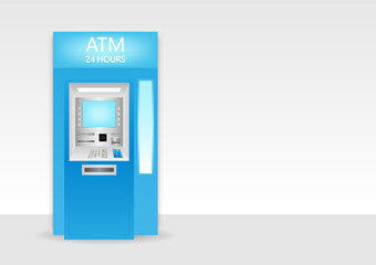 ATM- Automated Teller Machine. ATM Machine standing near the Wall. Vector Illustration. 