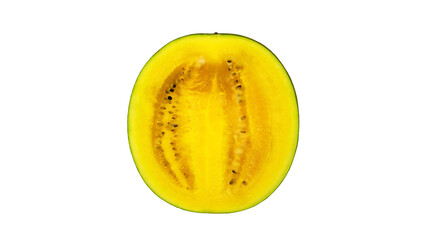 half of yellow watermelon isolated on white background
