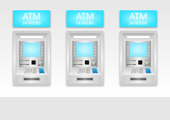 ATM - Automated Teller Machine on Wall. Vector Illustration. 