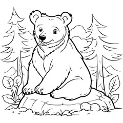 cute coloring book with bear in the jungle