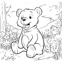 cute coloring book with bear in the jungle