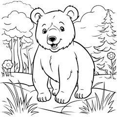 cute coloring book with bear in the jungle