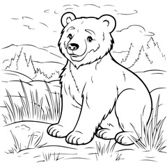 cute coloring book with bear in the jungle
