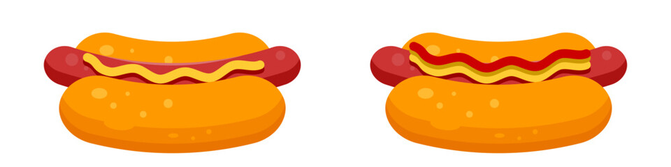 Hot dog with ketchup and mustard vector illustration