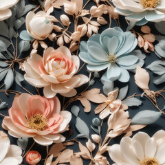 Obraz na płótnie Canvas Pastel Colored Retro Flowers Seamless Pattern Colorful Digital Background Floral Design - ai generated