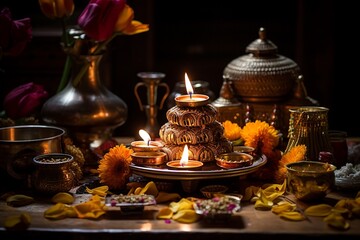 Diwali Puja Serenity Illuminating Traditions Created with Generative AI