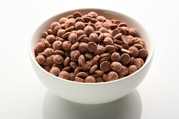 Breakfast joy Chocolate cereals nestled in a pristine white ceramic bowl
