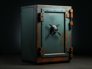 Old metal safe on a dark background. Generative AI - obrazy, fototapety, plakaty