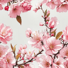 Sakura Cherry Blossoms Branch Seamless Pattern Colorful Digital Background Floral Design - ai generated