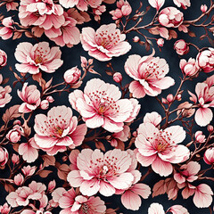Pink Sakura Cherry Blossoms Seamless Pattern Colorful Digital Background Floral Design - ai generated