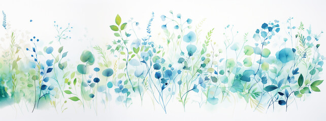 Fototapeta na wymiar WATERCOLOR ABSTRACT BACKGROUND WITH FLOWERS, HORIZONTAL IMAGE. image created by legal AI