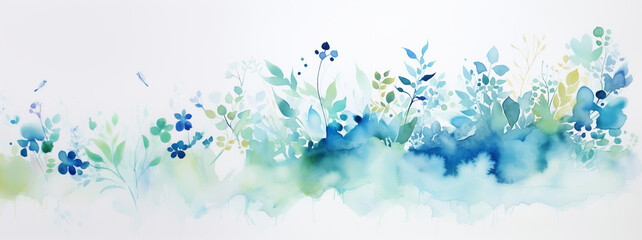 Fototapeta na wymiar WATERCOLOR ABSTRACT BACKGROUND WITH FLOWERS, HORIZONTAL IMAGE. image created by legal AI