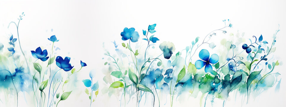 WATERCOLOR ABSTRACT BACKGROUND WITH FLOWERS, HORIZONTAL IMAGE. image created by legal AI