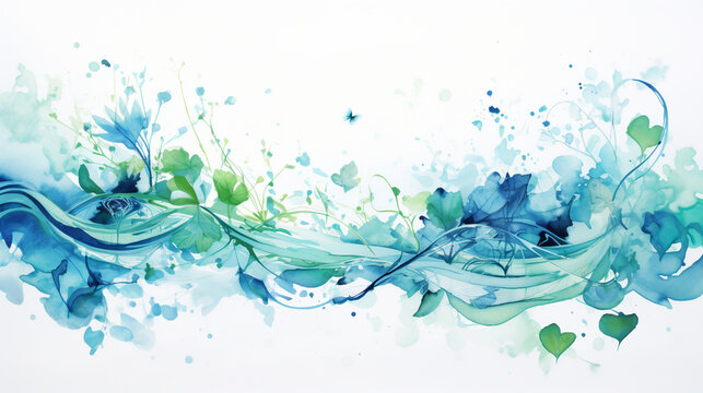 WATERCOLOR ABSTRACT BACKGROUND WITH FLOWERS, HORIZONTAL IMAGE. image created by legal AI