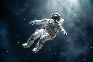 astronaut floated weightlessly in the zero-gravity of space