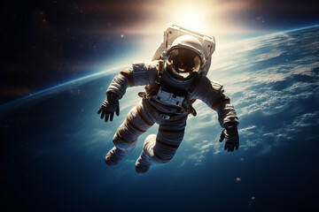 astronaut floated weightlessly in the zero-gravity of space - obrazy, fototapety, plakaty